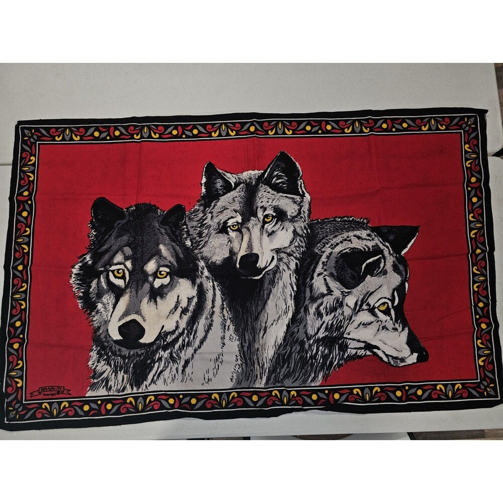 Vintage Ha-Va-Ti Wolf Totem Wall Hanging 54" x 34" Light Weight Material...